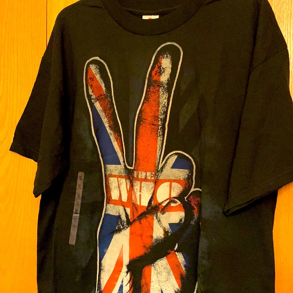 NWT THE WHO oversized XL Cotton tee t shirt black British Flag PEACE sign hand